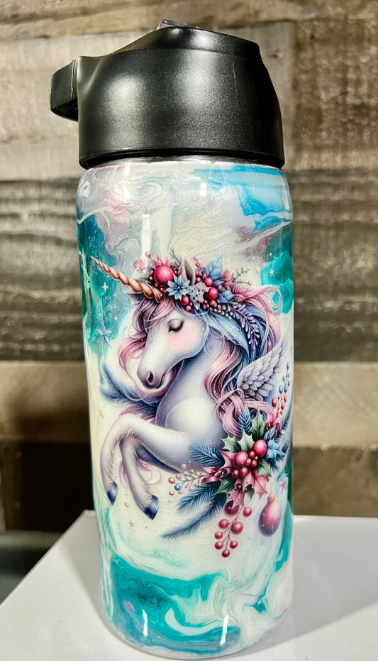 18oz Christmas Unicorn Water Bottle